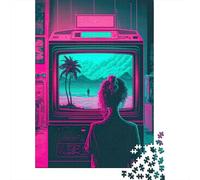 Puzzle de 1000 pièces "Fille regardant la télévision" pour adultes et adolescents, cadeau d'Halloween pour adolescents, homme et femme, 1000 pièces (38 x 26 cm)