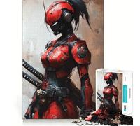 Puzzle de 1000 pièces Fille samouraï Cyberpunk Rouge pour Adolescents Un Puzzle Qui améliore la mémoire, Confortable et Relaxant, avec des découpes fermes, idéal comme Cadeau Festif (50x75cm)