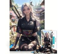 Puzzle de 1000 pièces Fille samouraï en Kimono pour Adolescents, Jeu de logique Stimulant, Moments en Famille, Bords Nets, Surprise chaleureuse (38x26cm)