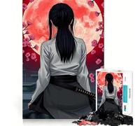 Puzzle de 1000 pièces Fille samouraï sous la Lune Rouge pour Adultes renforce la mémoire, apaise l’Esprit, qualité supérieure, Surprise chaleureuse (38x26cm)