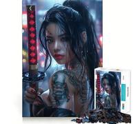 Puzzle de 1000 pièces Fille samouraï tatouée pour Adultes, Jeu de réflexion, Objet de Collection à découper avec précision 38x52cm