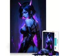Puzzle de 1000 pièces Fille Sexy aux Cornes néon pour Adolescents, Jeu de réflexion, Design Confortable et Relaxant, Cadeau attentionné 38x26cm