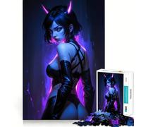 Puzzle de 1000 pièces Fille Sexy aux Cornes néon pour Adolescents, Jeu de réflexion, Design Relaxant, Cadeau attentionné 38x52cm