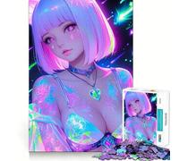Puzzle de 1000 pièces Fille Sexy néon Anime pour Salle de Jeux vidéo, idéal pour Les Adolescents Améliore la mémoire, soulage la Tension, Bords Lisses, Surprise de Noël (38x52cm)