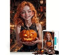 Puzzle de 1000 pièces Fille Souriante avec Une Citrouille pour Adolescents, Jouet de logique et de Stimulation, Cadeau raffiné et de qualité supérieure pour Toute la Famille 38x52cm