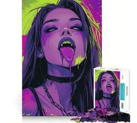 Puzzle de 1000 pièces Fille Vampire à la Langue dégoulinante Jeu de Concentration mentale,découpe de précision,Bords Lisses,Jeu de Construction de Liens significatifs (38x26cm)