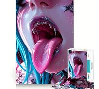 Puzzle de 1000 pièces Fille Vampire tirant la Langue pour Adolescents,Jeu Stimulant l'esprit,Taille Uniforme,pièces précises,activité Amusante en Famille (38x52cm)