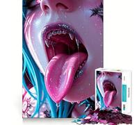 Puzzle de 1000 pièces Fille Vampire tirant la Langue pour Adolescents,Jeu Stimulant l'esprit,Taille Uniforme,pièces précises,activité Amusante en Famille (50x75cm)
