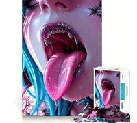 Puzzle de 1000 pièces Fille Vampire tirant la Langue pour Adolescents Un Jeu Amusant et ressourçant,sans espaces,idéal pour Une soirée en Famille (38x26cm)