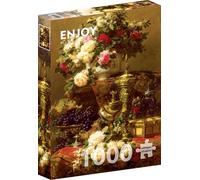 Puzzle de 1000 pièces - Finition mate, toucher doux, pièces robustes et uniques, ajustement serré, couleurs vives, service de pièces manquantes - Fleurs et fruits - Robie Famous Still Life Painting -
