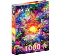 Puzzle de 1000 pièces - Finition mate, toucher doux, pièces robustes et uniques, coupe ajustée, couleurs vives, service de pièces manquantes - Forêt tropicale pluviale au coucher du soleil - Paysage