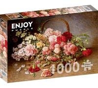 Puzzle de 1000 pièces - Finition mate, toucher doux, pièces solides et uniques, ajustement serré, couleurs vives, service de pièces manquantes - Panier rose - Buchner Famous Still Life Painting - Par