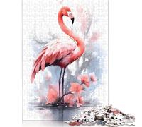 Puzzle de 1000 pièces Flamant Rose et Fleurs de Cerisier pour Adultes, Puzzle en Bois, Puzzle Anti-Stress intéressant, Cadeau pour la Famille et Les Amis, 1000 pièces (75 x 50 cm)
