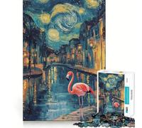 Puzzle de 1000 pièces Flamant Rose la Nuit étoilée pour Adolescents, Jeu de réflexion, Moment de détente, découpe précise, œuvre d'art à Exposer 38x52cm