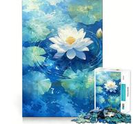 Puzzle de 1000 pièces Fleur de Lotus Blanc dans l'eau Bleue Jeu de réflexion Assemblage Stable Pièces Qui ne bougent Pas Passe-Temps agréable pour Les Longs Week-Ends (50x75cm)