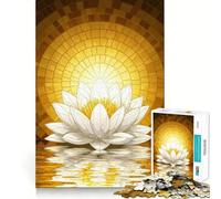 Puzzle de 1000 pièces Fleur de Lotus Blanche sous lumière dorée Jeu Amusant et Technique de découpe Laser avancée Jouet d'intérieur pour Les fêtes (38x52cm)