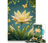 Puzzle de 1000 pièces Fleur de Lotus Jaune et Papillons,sans bavures,pièces nettes et découpées,idéal pour stimuler l'esprit et Passer d'agréables soirées (38x26cm)