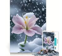 Puzzle de 1000 pièces Fleur Rose sous la Neige pour Adultes et Adolescents Se remémorer, se ressourcer, se détendre, s'évader Découpe Lisse Cadeau touchant (38x52cm)