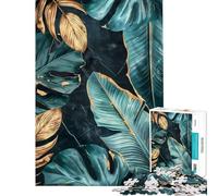 Puzzle de 1000 pièces Fleur Vert foncé et Or Jeu Impossible Difficile et Stimulant mais Amusant et Humoristique à partir de 14 Ans (38x52cm)