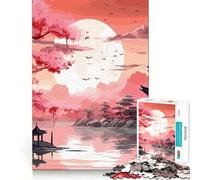 Puzzle de 1000 pièces Fleurs de Cerisier Art Japonais Ajustement Parfait Art Entraînement Mental Amusant Détente Jeu Cadeau de Noël Calme (38x26cm)