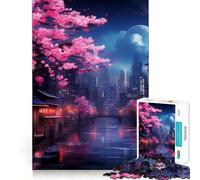 Puzzle de 1000 pièces Fleurs de Cerisier Cyberpunk Ajustement Parfait Art Entraînement Mental Amusant Détente Jeu Cadeau de Noël Calme (50x75cm)