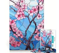Puzzle de 1000 pièces Fleurs de Cerisier Verre Ajustement Parfait Art Entraînement Mental Amusant Détente Jeu Cadeau de Noël Calme (38x26cm)