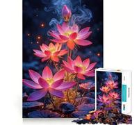 Puzzle de 1000 pièces Fleurs de Lotus Roses à l'éclat Magique pour Adolescents Améliore la mémoire, se détend, Bords précis, Cadeau créatif (38x52cm)