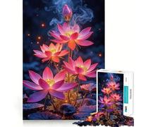 Puzzle de 1000 pièces Fleurs de Lotus Roses à l'éclat Magique pour Adultes Renforce la mémoire, Loisirs, Divertissement, qualité, Cadeau élégant (38x26cm)