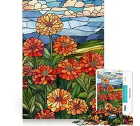 Puzzle de 1000 pièces Fleurs en vitrail Bords Nets Décoration Résolvez des problèmes Amusez-Vous et passez Un Moment agréable Décoration de Noël Cadeau (38x52cm)