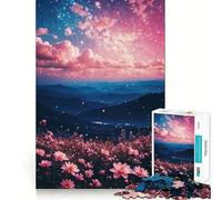 Puzzle de 1000 pièces Fleurs Roses et Ciel Nocturne pour Adolescents Jeu de logique Puissant Idée Cadeau d'anniversaire aux Bords Nets pour Une évasion apaisante (50x75cm)