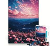 Puzzle de 1000 pièces Fleurs Roses et Ciel Nocturne pour Adultes Puzzle Stimulant la mémoire et Anti-Stress Idée Cadeau de Noël (38x52cm)