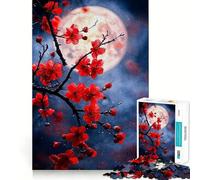 Puzzle de 1000 pièces Fleurs Rouges et Pleine Lune pour Adultes, idéal pour stimuler la mémoire, Jouer en Groupe et créer Un Motif Surprise pour Noël (38x26cm)
