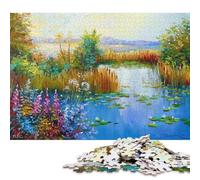 Puzzle de 1000 pièces Fleurs sur le lac Puzzle carré, adulte et puzzle en carton Puzzle pour les amoureux de l'été 38x26cm/1000 pièces Numéro 22: Puzzle