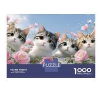 Puzzle De 1000 Pièces Floral Cat Friends Puzzle Adulte Jeu Familial Décoration Parfaite Cadeaux Uniques d'anniversaire Et De Noël 70x50cm/1000pcs