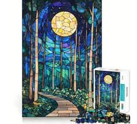 Puzzle de 1000 pièces Forêt au Clair de Lune en vitrail, idéal pour Les Adolescents Un Jeu Stimulant pour se détendre et créer Une œuvre d'art aux découpes précises 50x75cm