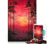 Puzzle de 1000 pièces Forêt au Coucher du Soleil Rouge pour Adolescents, Jeu de logique Stimulant, Divertissement d'intérieur, Bords de qualité supérieure, Cadeau mémorable (38x26cm)