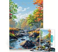 Puzzle de 1000 pièces Forêt d'automne Pixel Art Découpe Parfaite Activité ludique et Intelligente pour Un Moment de détente et de Plaisir Lors d'un Anniversaire (50x75cm)
