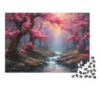 Puzzle de 1000 pièces Forêt de cerisiers en Fleurs Cascade de cerisiers à l'aube - Jeu éducatif pour Adultes - Décoration intérieure - Défi - Niveau de difficulté élevé - Anniversaire - 70 x 50 cm