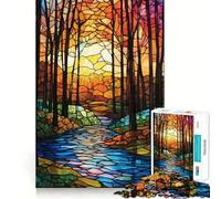 Puzzle de 1000 pièces Forêt de vitraux et de ruisseau pour Adolescents idéal pour stimuler l'esprit Partager Un Moment Convivial et créer des Liens Pièce de Collection découpée avec précision