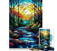 Puzzle de 1000 pièces Forêt et ruisseau en vitrail pour Adolescents, idéal pour améliorer la mémoire, Les Loisirs à la Maison, Bords précis, Cadeau Exquis 38x26cm