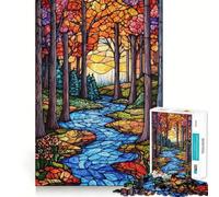 Puzzle de 1000 pièces Forêt et ruisseau en vitrail pour Adultes Think Smart Toy Home Enjoy Découpe précise Décoration Murale 38x26cm