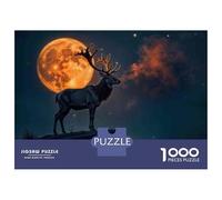 Puzzle De 1000 Pièces Full Moon Deer Silhouette Puzzle Adulte Jeu Familial Décoration Parfaite Cadeaux Uniques d'anniversaire Et De Noël 38x26cm/1000pcs