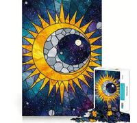Puzzle de 1000 pièces Galaxie Soleil et Lune en vitrail pour Adolescents stimule la mémoire, réduit Le Stress, Cadeau précieux 38x26cm