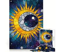 Puzzle de 1000 pièces Galaxie Soleil et Lune en vitrail pour Adolescents stimule la mémoire, réduit Le Stress, Cadeau précieux 38x26cm