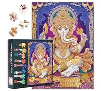 Puzzle de 1000 pièces Ganesha Ganapati Tête d'éléphant Hindou Dieu Art Sacré Décoration Spirituelle Méditation Focus Yoga Cadeau pour Adultes 27,5 x 19,7 pouces