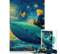 Puzzle de 1000 pièces Garçon chevauchant Une Baleine au-Dessus d'une Ville,Van GoghJeu d'adresse Amusant et Facile à Assembler,idéal pour Un Moment de détente ou Une décoration de Noël (50x75cm)