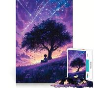 Puzzle de 1000 pièces Garçon sous Un Arbre étoilé sur Une Colline onirique Découpe de qualité supérieure Jeu de réflexion créatif Paix et Divertissement Décoration Murale de Noël (50x75cm)
