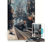 Puzzle de 1000 pièces Gare Steampunk pour Adultes Jeu de réflexion et de Calme Décoration Murale épurée 38x52cm