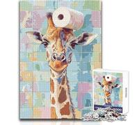 Puzzle de 1000 pièces Girafe avec du Papier Toilette sur la tête pour Adolescents:Jeu d'éveil Amusant et cognitif, Cadeau Original et attentionné Dimensions:50x75 cm