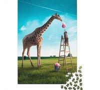 Puzzle de 1000 pièces Girafe Barbe à Papa, Puzzle en Bois, Jouet éducatif, Cadeau de Noël, 1000 pièces (75 x 50 cm)